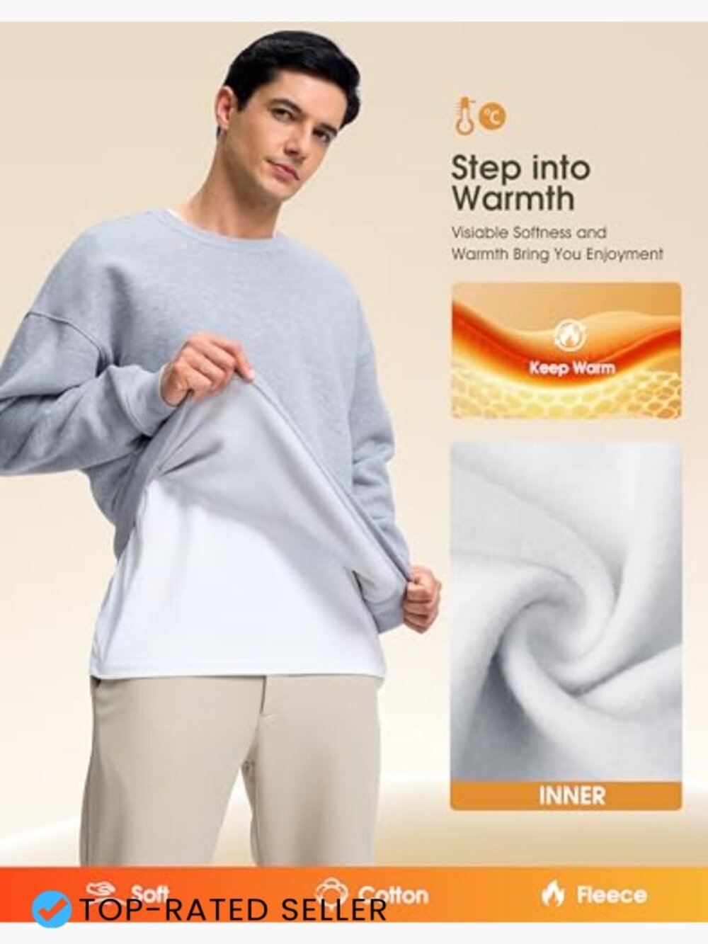 Mens Fleece Lined Crewneck Sweatshirt Oversized Pullover Athletic Workout - Picture 4 of 7
